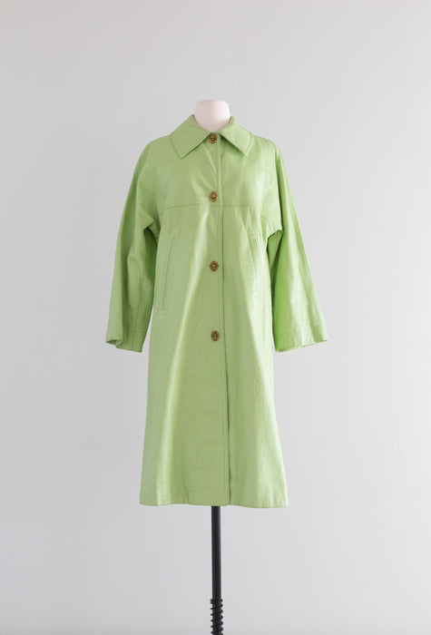 Vintage 1960's Matcha Green Leather Coat By Bonnie Cashin / ML