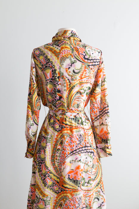 Fabulous Late 1960's Silk Shirtwaist Dress / Medium