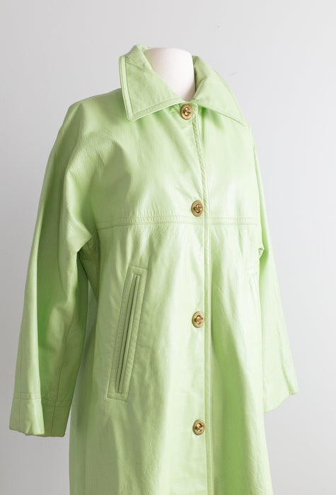 Vintage 1960's Matcha Green Leather Coat By Bonnie Cashin / ML