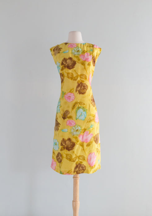 Darling 1960's Silk Spring Floral Print Shift Dress / Med.