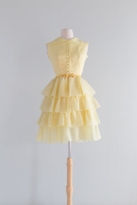 1960's Lemon Meringue Baby Doll Cocktail Dress By Lorie Deb / Small