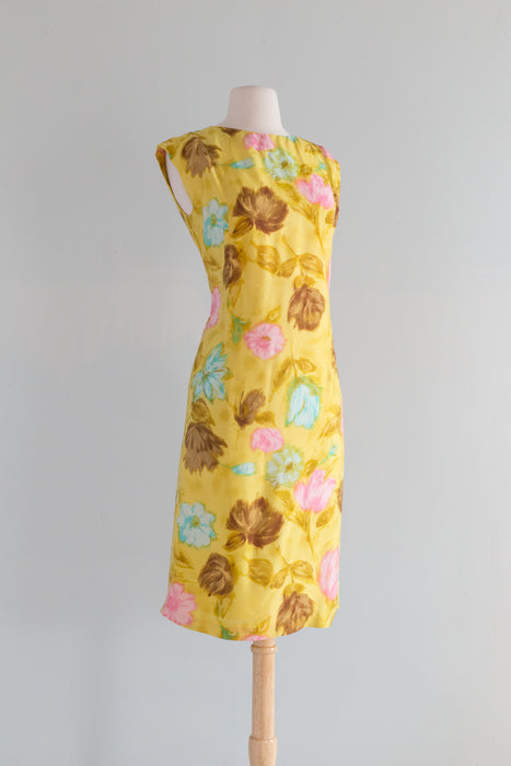 Darling 1960's Silk Spring Floral Print Shift Dress / Med.
