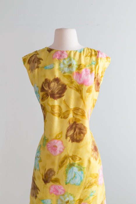 Darling 1960's Silk Spring Floral Print Shift Dress / Med.