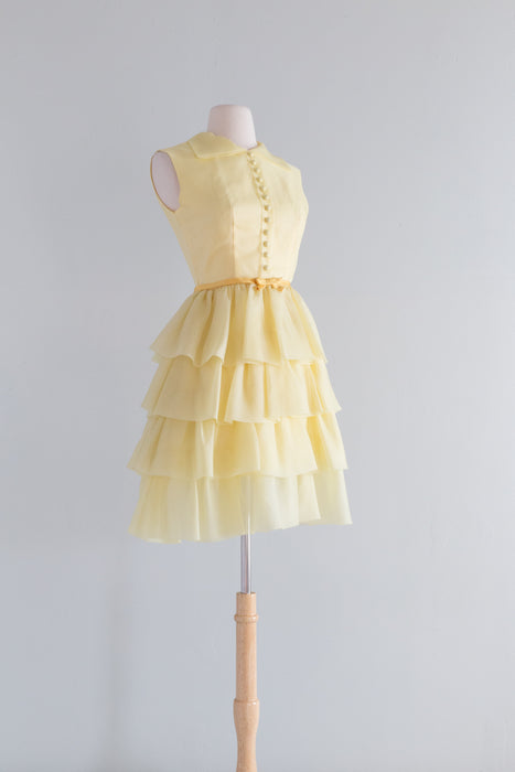 1960's Lemon Meringue Baby Doll Cocktail Dress By Lorie Deb / Small
