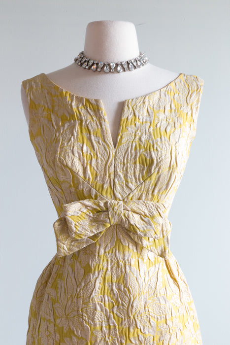 Fabulous 1960's Golden Yellow Brocade Cocktail Dress By Carol Craig / Small