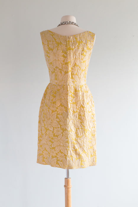 Fabulous 1960's Golden Yellow Brocade Cocktail Dress By Carol Craig / Small
