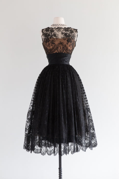 Stunning 1950's Chantilly Lace Cocktail Dress by Larry Aldrich / Small