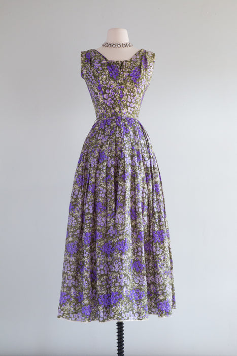 1950's Suzy Perette Silk Fields of Heather Midi Dress / XS