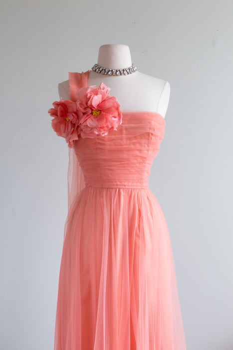 Stunning 1950's Ceil Chapman Coral Splendor Evening Gown / Small