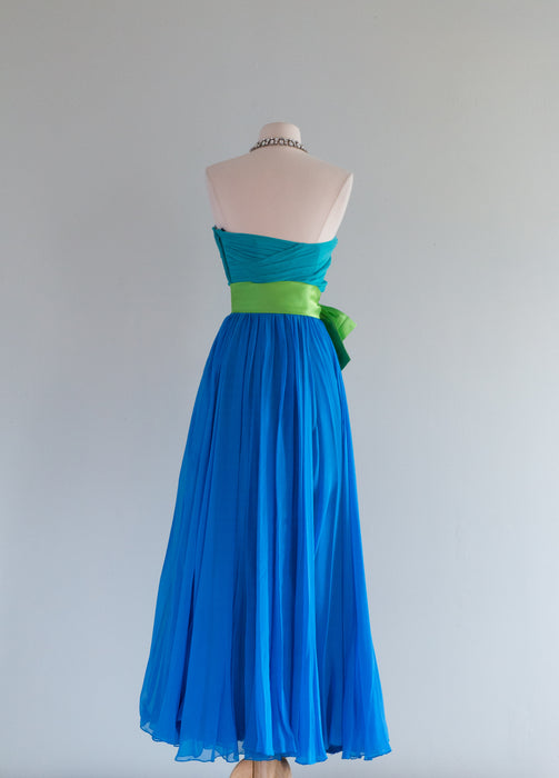 Stunning 1960's Silk Chiffon Color Blocked Evening Gown / Small