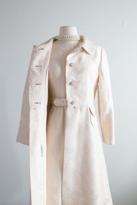 Elegant 1960's Ivory Brocade Coat & Dress Set From I.Magnin / ML Xtabay Vintage Elegant 1960's Ivory Brocade Coat & Dress Set From I.Magnin / ML Xtabay Vintage