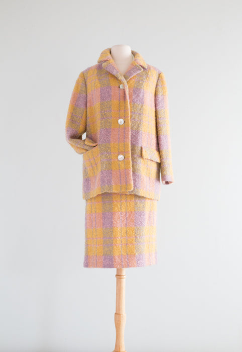 Elegant 1960's Pastel Plaid Mohair Two Piece Suit / ML