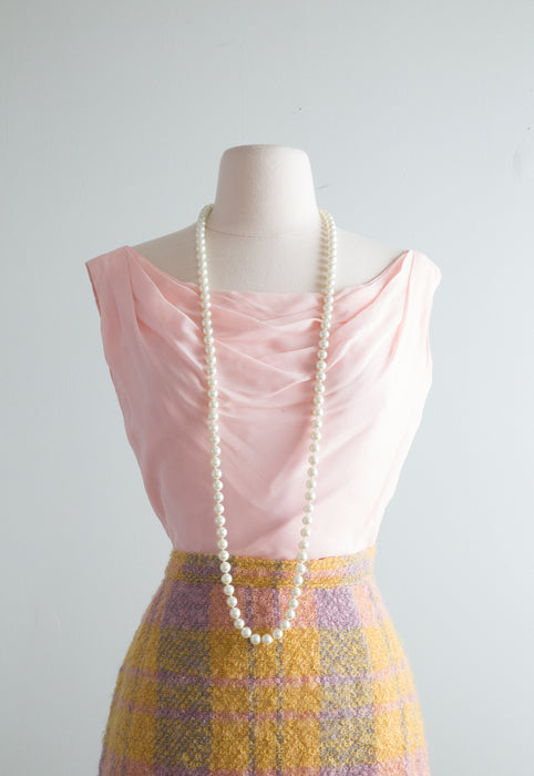 Elegant 1960's Pastel Plaid Mohair Two Piece Suit / ML