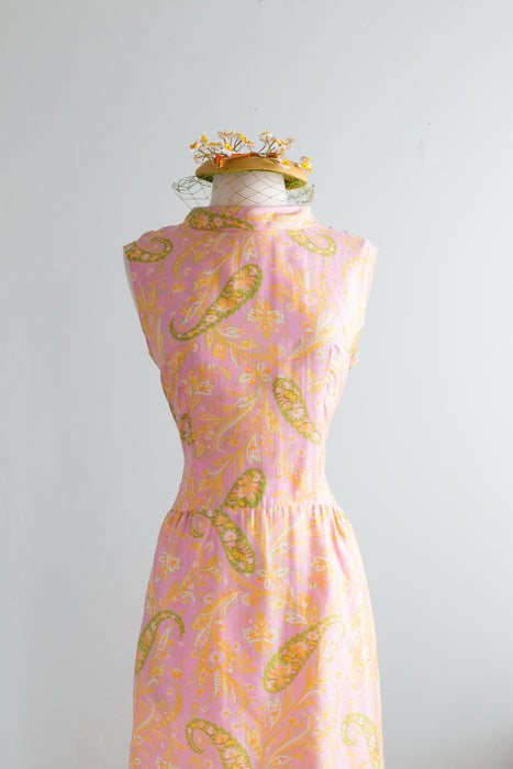 Darling 1960's Pink & Green Silk Dress By Mr. Gee / SM