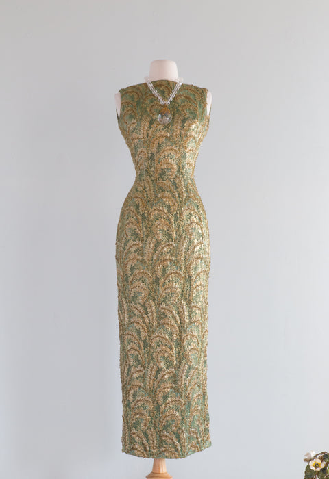 olive green beaded dress Olive Green Beaded Gown: Formal Embroidered Beadwork Dress