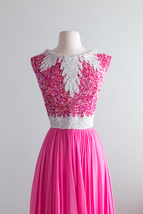 Fabulous 1960's Shocking Pink Evening Gown / Medium