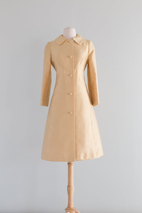 Chic 1960's Butter Yellow Shantung Silk Dress & Coat Set / Medium
