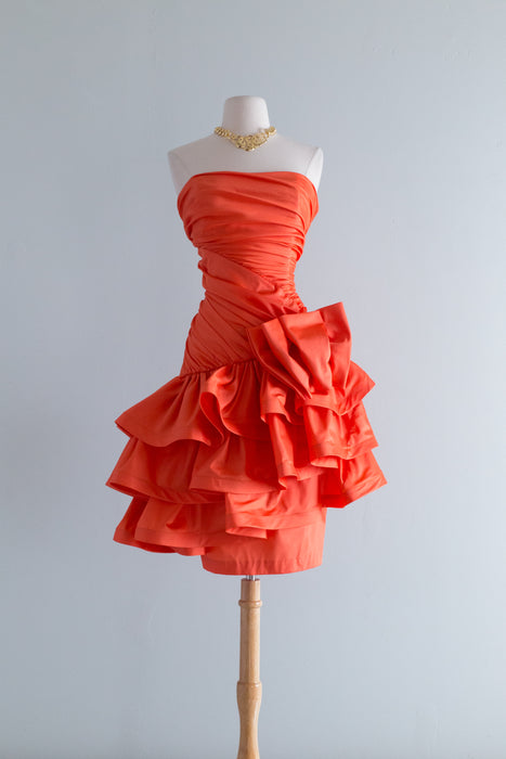 FAB 1980's Tequila Sunrise Strapless Ruffled Party Dress / ML – Xtabay Vintage FAB 1980's Tequila Sunrise Strapless Ruffled Party Dress / ML – Xtabay Vintage