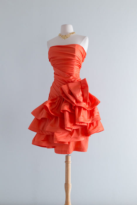 FAB 1980's Tequila Sunrise Strapless Ruffled Party Dress / ML