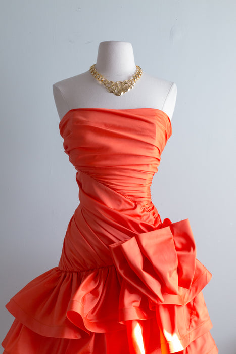 FAB 1980's Tequila Sunrise Strapless Ruffled Party Dress / ML