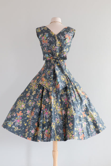 Beautiful 1950's Spring Floral Print Dress By Leanne / Small