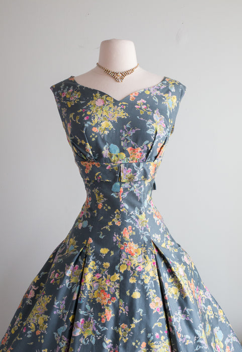 Beautiful 1950's Spring Floral Print Dress By Leanne / Small