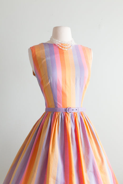 Vintage 1960's Sorbet Rainbow Cotton Dress / SM