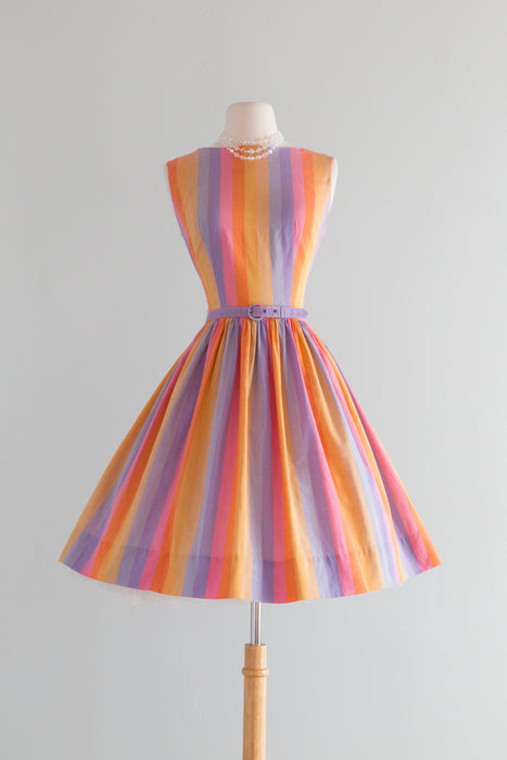 Vintage 1960's Sorbet Rainbow Cotton Dress / SM