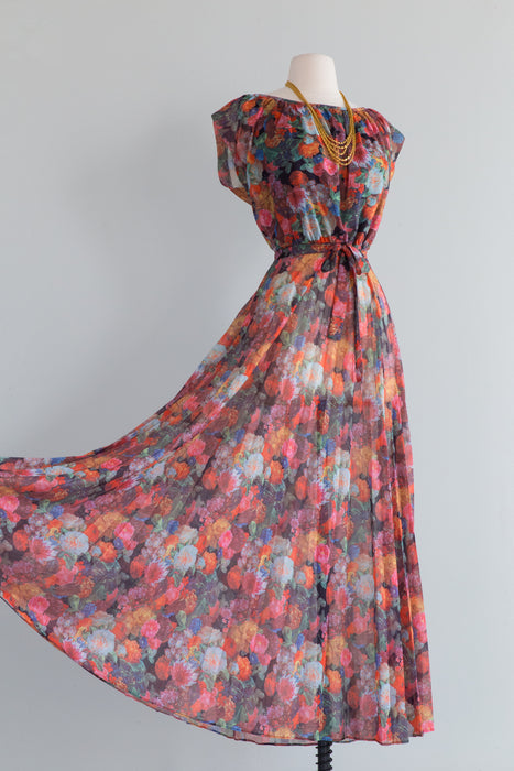 Luscious 1970's Dutch Floral Print Maxi Dress / Medium