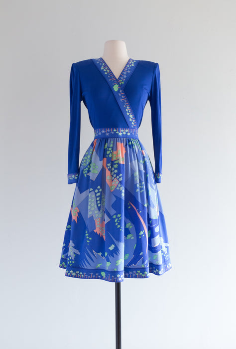 Chic Vintage Averardo Bessi Silk Jersey Signature Print Dress / Medium