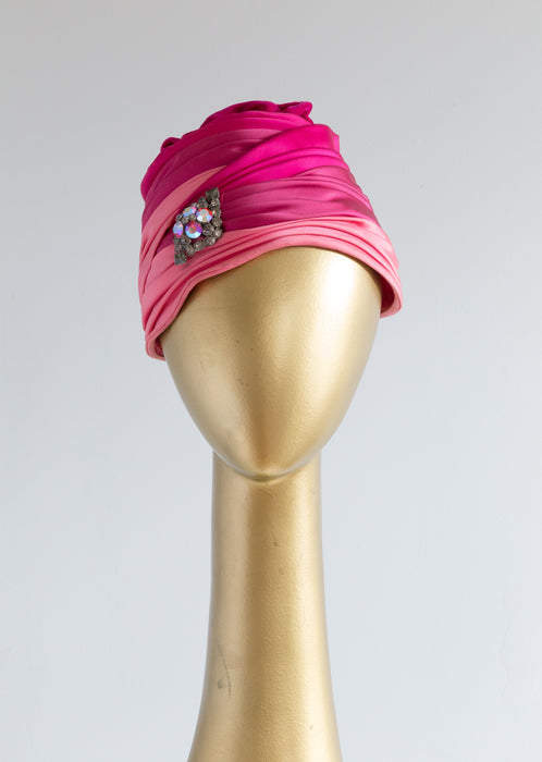 Fabulous 1950's Shocking Pink Turban Cocktail Hat by Coralie