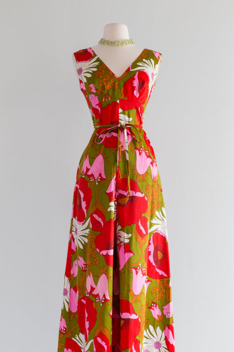 FABULOUS Vintage 1960's Flower Power Cotton Jumpsuit / SM
