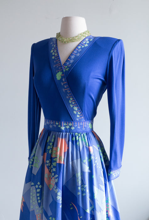 Chic Vintage Averardo Bessi Silk Jersey Signature Print Dress / Medium