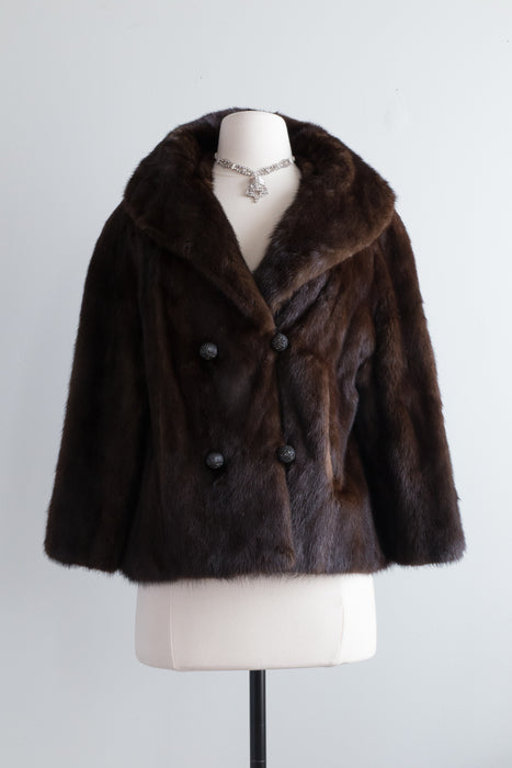Exceptional 1960's Chocolate Mink Jacket With Jewel Buttons / Medium