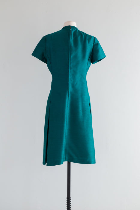 Elegant 1960's Peacock Green Silk Dress & Jacket Set By Harmay / ML