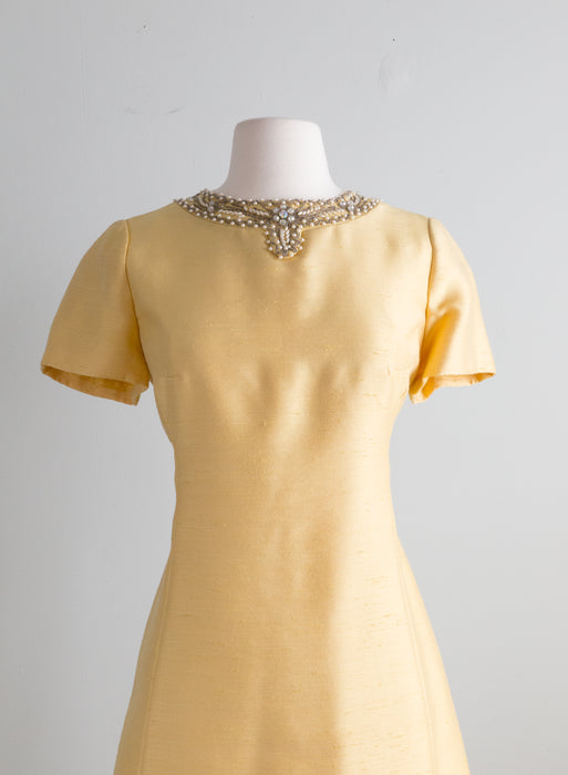 Elegant 1960's Butter Yellow Silk Cocktail Dress / ML