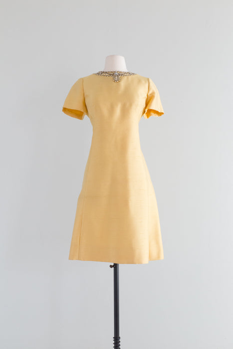 Elegant 1960's Butter Yellow Silk Cocktail Dress / ML