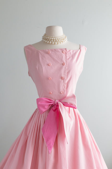 Adorable 1950's Cotton Candy Pink Sun Dress With Sash / Med.
