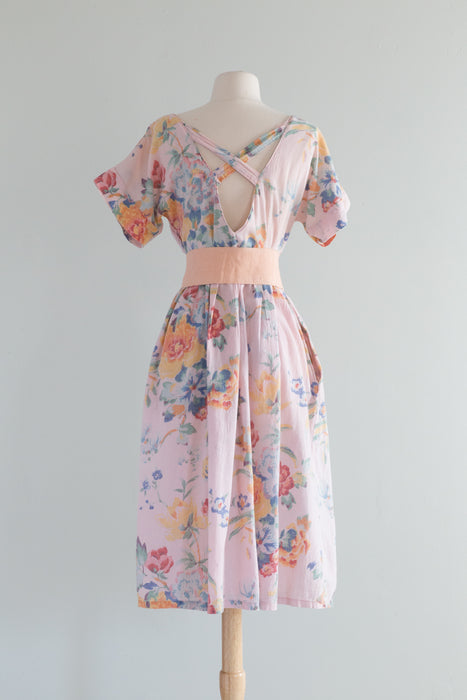 The Prettiest Pink Cotton Gauze Floral Print Dress From England / Medium