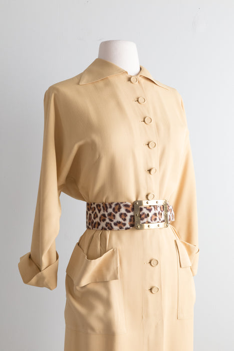 Elegant 1940's Dijon Gabardine Day Dress / ML