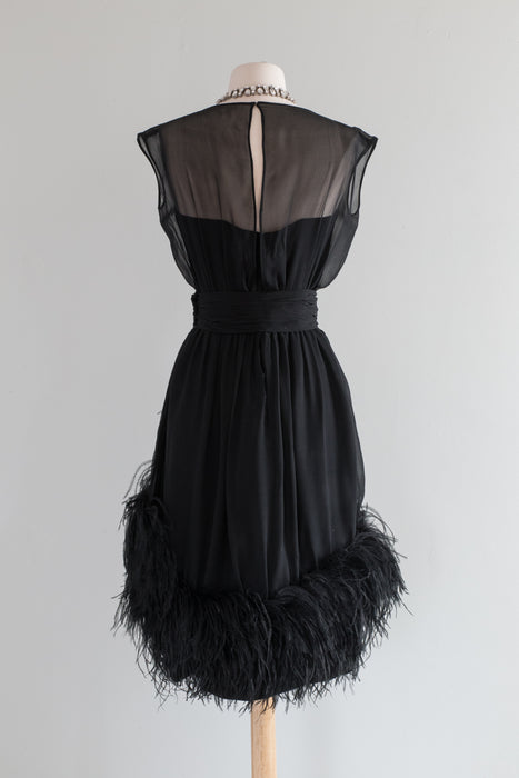 Ultra Fab 1960's Ceil Chapman Silk Chiffon Cocktail Dress With Ostrich Xtabay Vintage Ultra Fab 1960's Ceil Chapman Silk Chiffon Cocktail Dress With Ostrich Xtabay Vintage