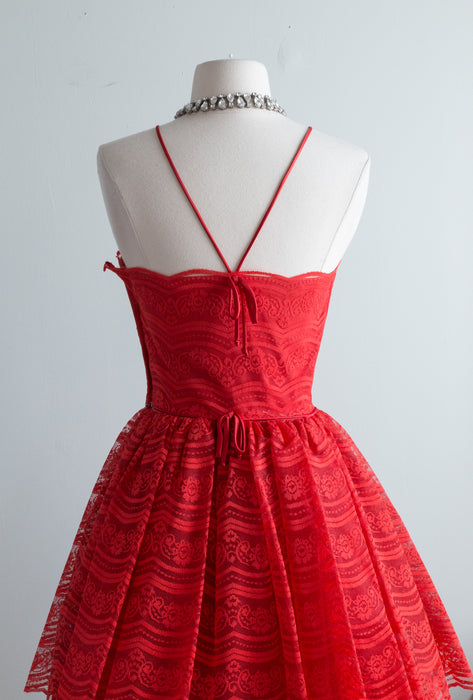 Spectacular 1950's Crimson Lace Cocktail Dress / XS