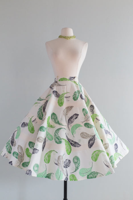 Fabulous 1950's Feather Print Cotton Circle Skirt / XS