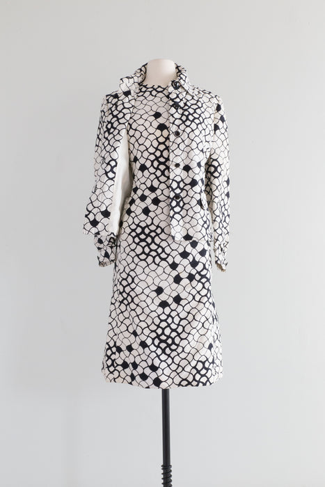 Chic 1960's Black & White Cotton Mod Dress Set By Abe Schrader / ML
