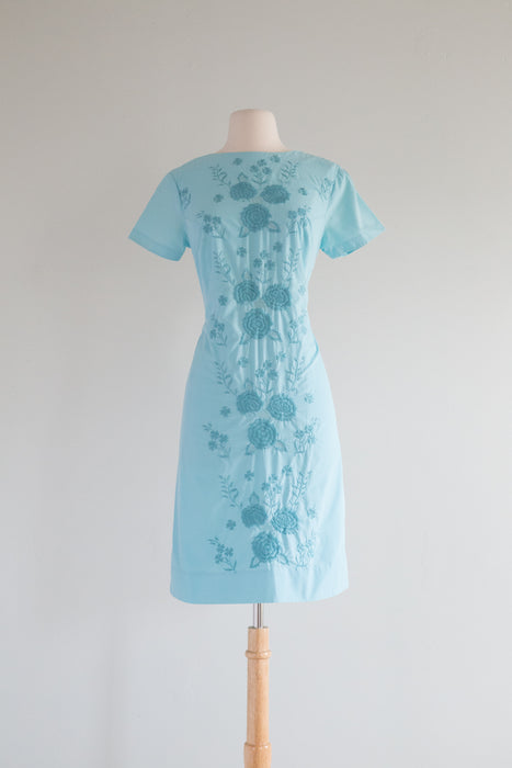 Darling 1960's Robin's Egg Blue Cotton Day Dress / SM