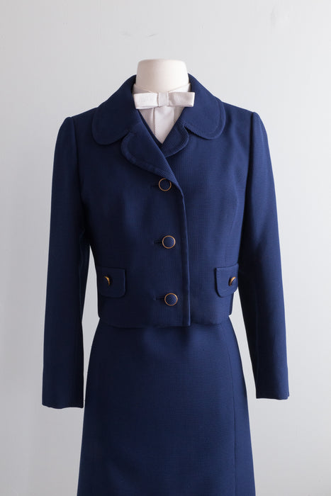 Darling 1960's Navy Blue Dress & Jacket Set By Robert Leonard / ML