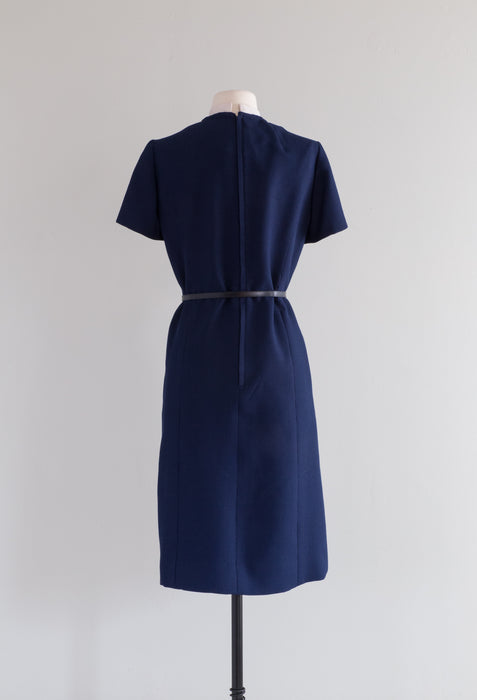 Darling 1960's Navy Blue Dress & Jacket Set By Robert Leonard / ML