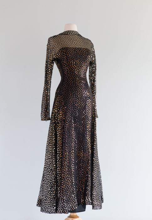 Fabulous 1970's Copper Penny Evening Gown By Victor Costa / Small