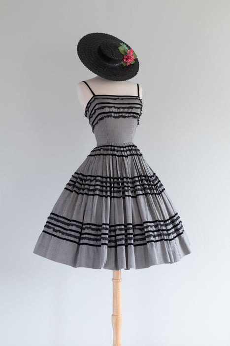 Iconic 1950's Black & White Gingham Cotton Party Dress / XS