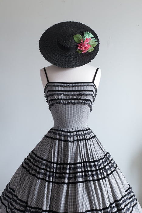 Iconic 1950's Black & White Gingham Cotton Party Dress / XS